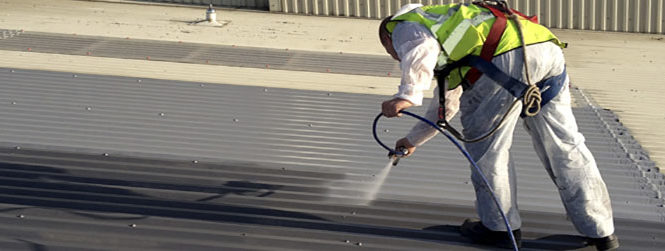 Worker Spraying Roof